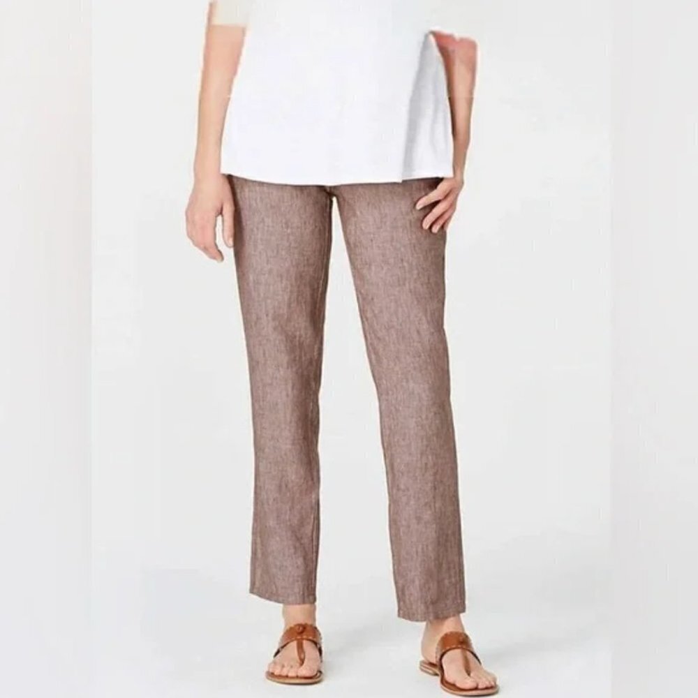 J. Jill Straight Leg Linen Blend Pants in Brown